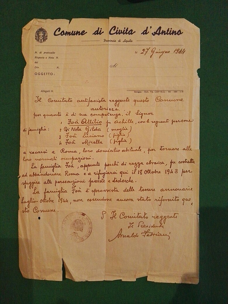 Nota: Comune di Civita d’Antino, Provincia di L’Aquila, 27 giugno 1944 - Pagina della memoria