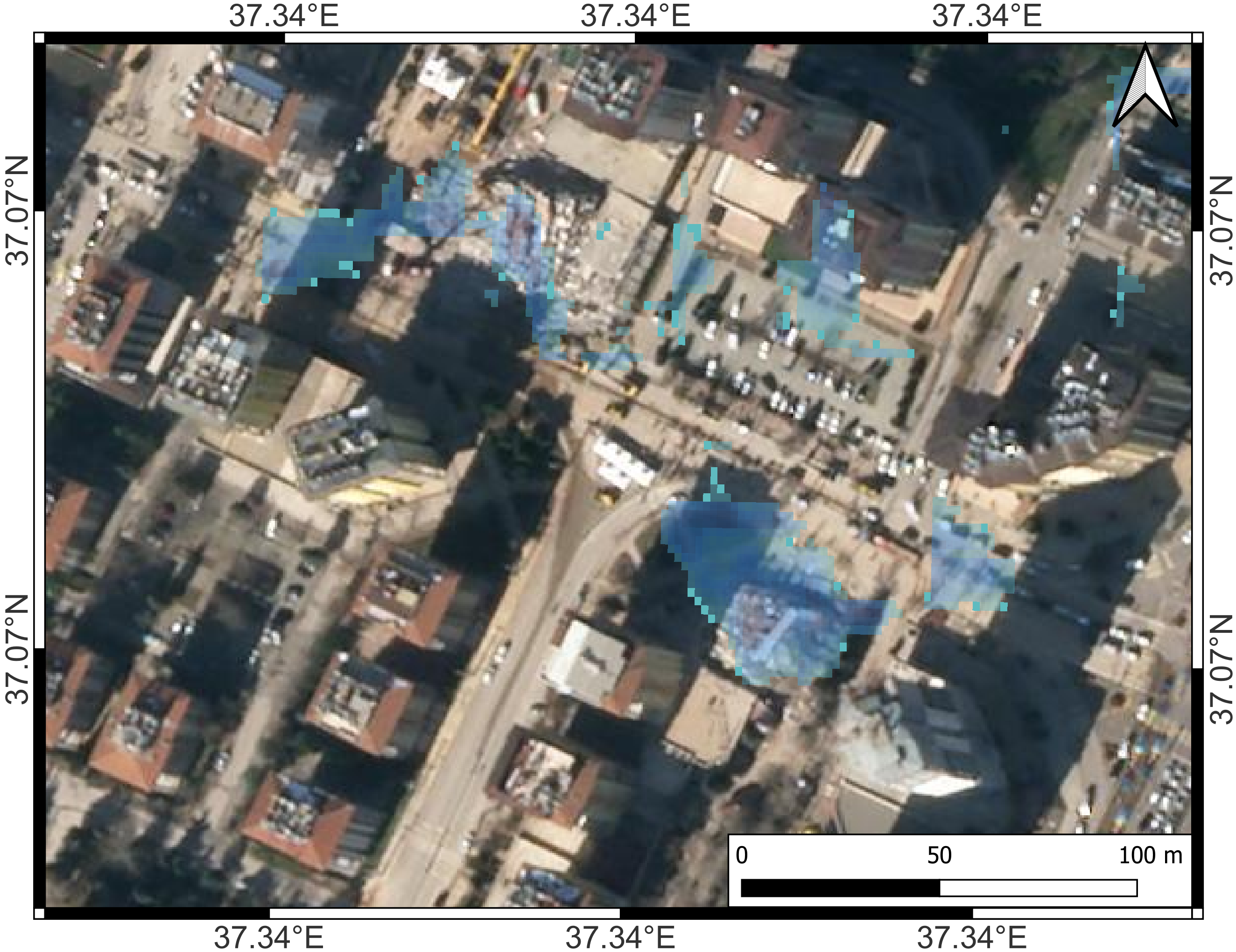 Figure 2. Zoom in on two damaged areas in Gaziantep
