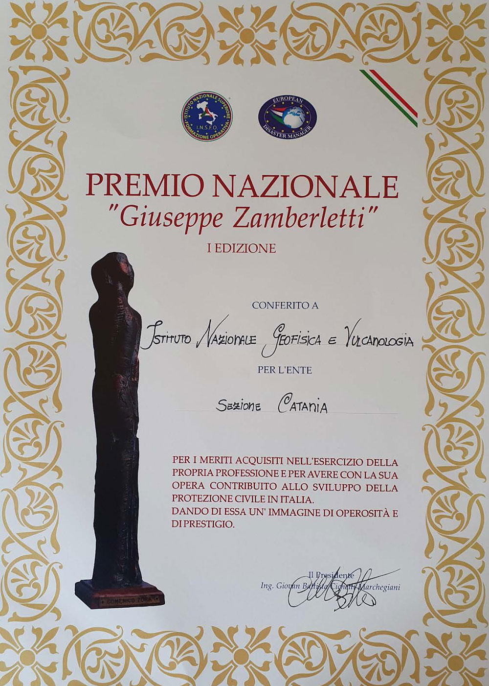 NS 26202021 Osservatorio Etneo dell INGV insignito del Premio Zamberletti 1